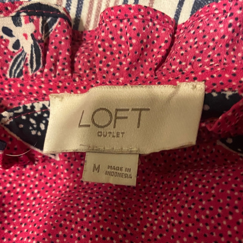 LOFT Pink Patterned Ruffle Blouse - Picture 2 of 3